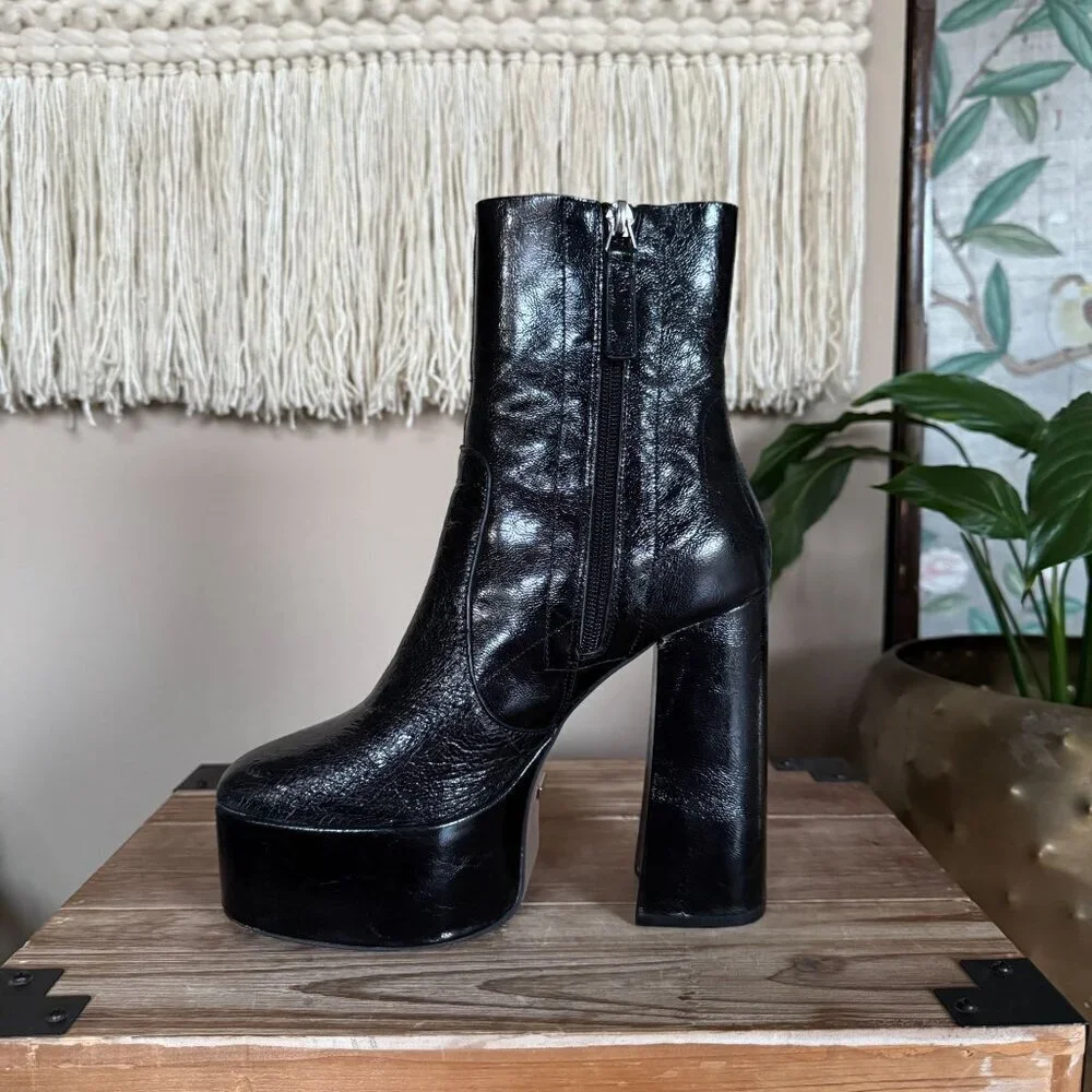TOPSHOP Black Genuine‎ Leather Goth Rave Electric Platform Boots Size 39/ US 8.5